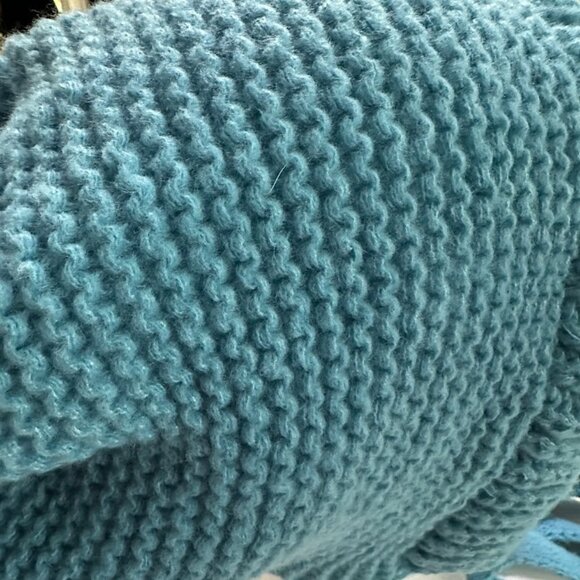 Blue Knit Balaclava Hood Soft Winter Bonnet Hat with Ties Cozy Women’s Warm Knit - Picture 4 of 8